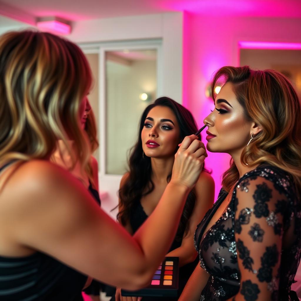 Hen party getting glam make-up done by a pro MUA at a Marbella villa