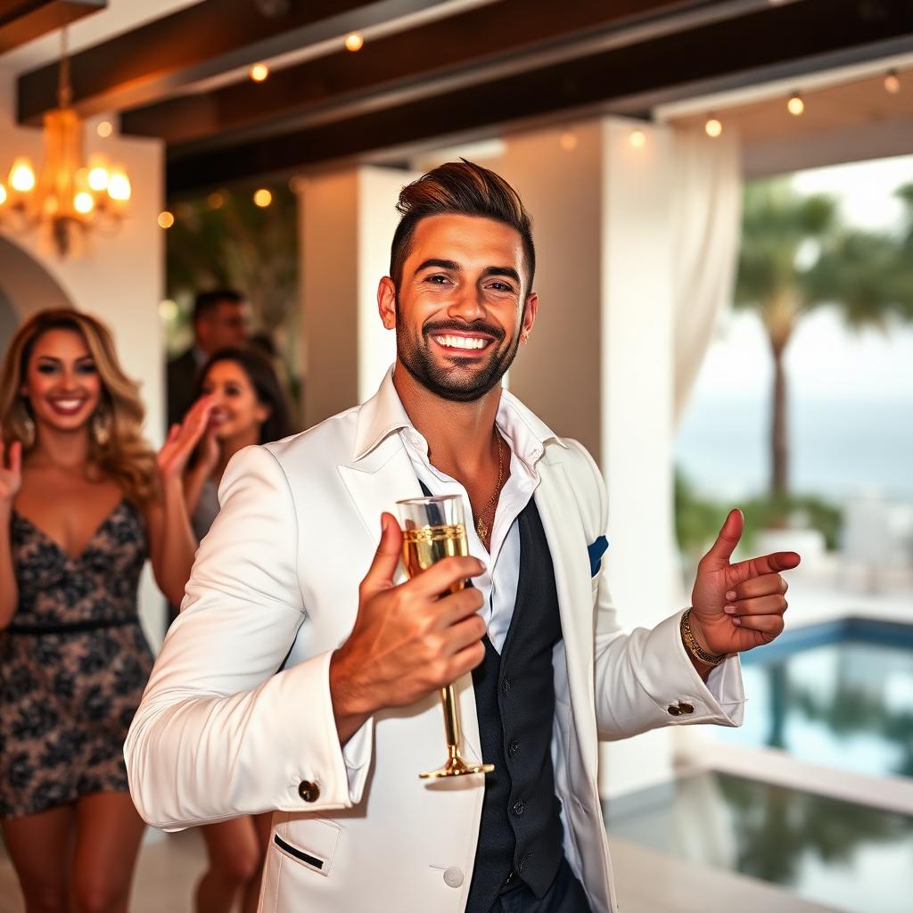 Charming male entertainer at a Marbella hen party villa setting